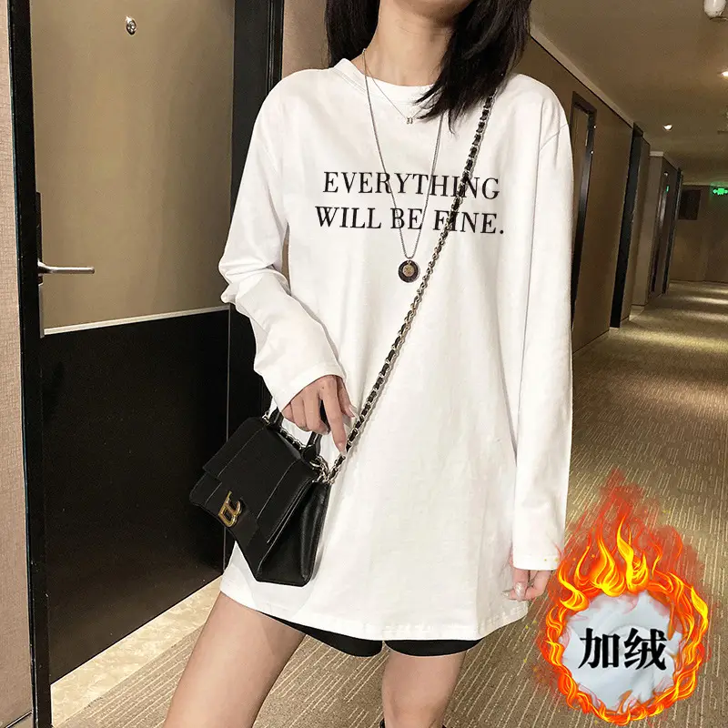 White Long Sleeve T-Shirt Women Korean Loose Fit Round Neck - Image 4