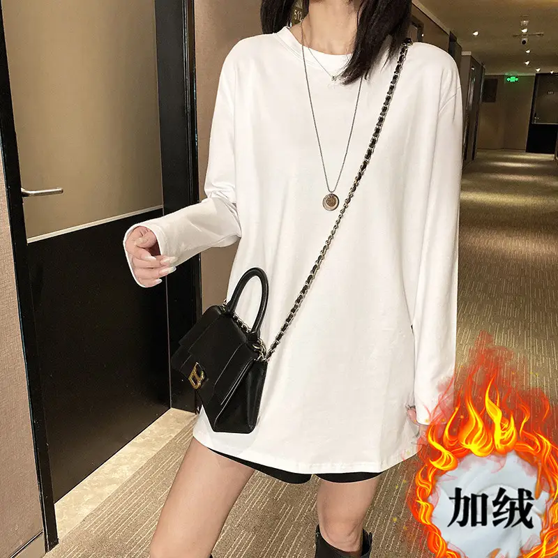 White Long Sleeve T-Shirt Women Korean Loose Fit Round Neck - Image 6