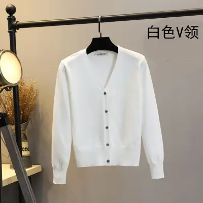 Women V-Neck Knit Cardigan White 2026 - Image 7