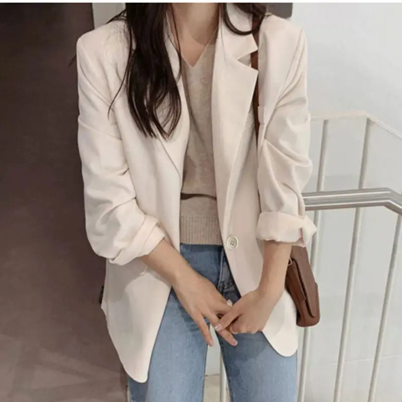 Women's White Korean Style Loose Suit Jacket Spring Autumn - Image 2
