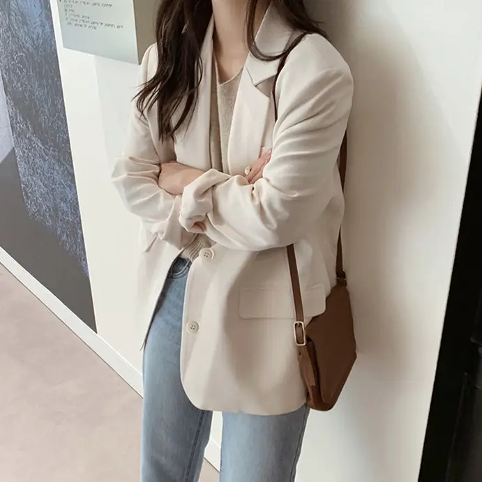 Women's White Korean Style Loose Suit Jacket Spring Autumn - Image 3