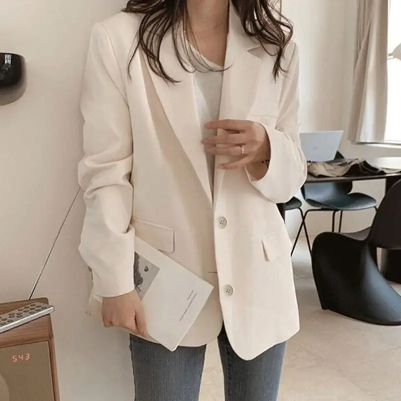 Women's White Korean Style Loose Suit Jacket Spring Autumn - Image 4
