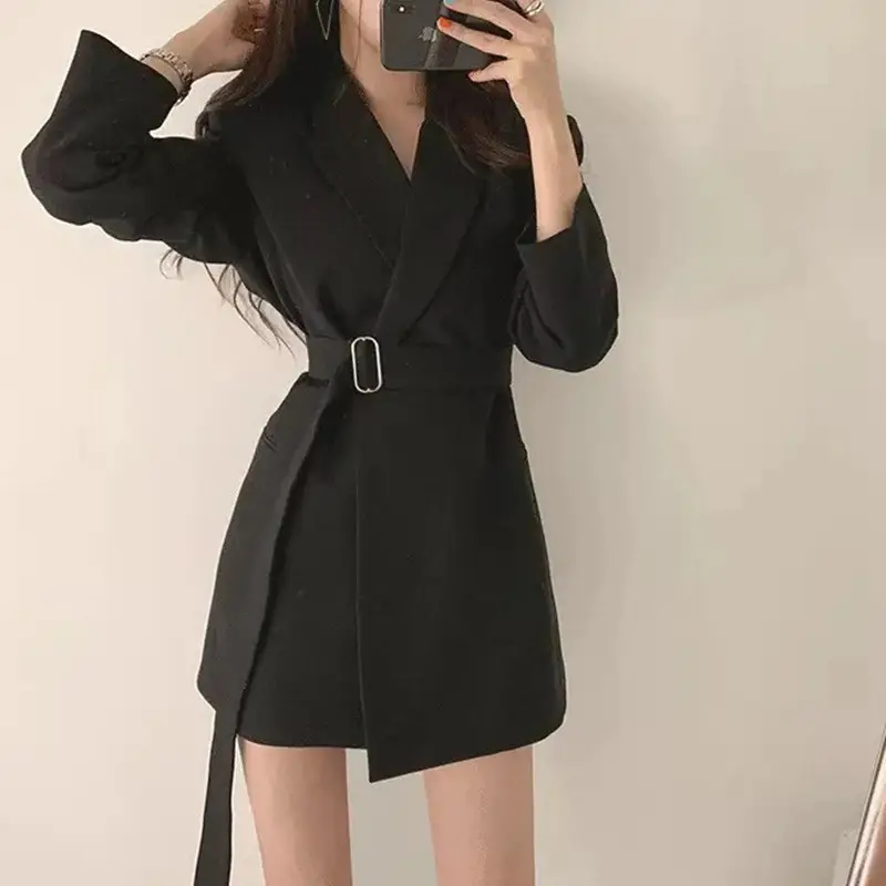 2026 Korean Style Black Belted Blazer Suit for Women - Image 3