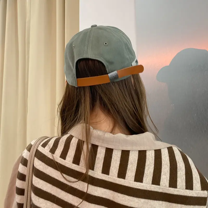 Women's Beige Japanese Style Baseball Cap with Side Sticker - Image 9