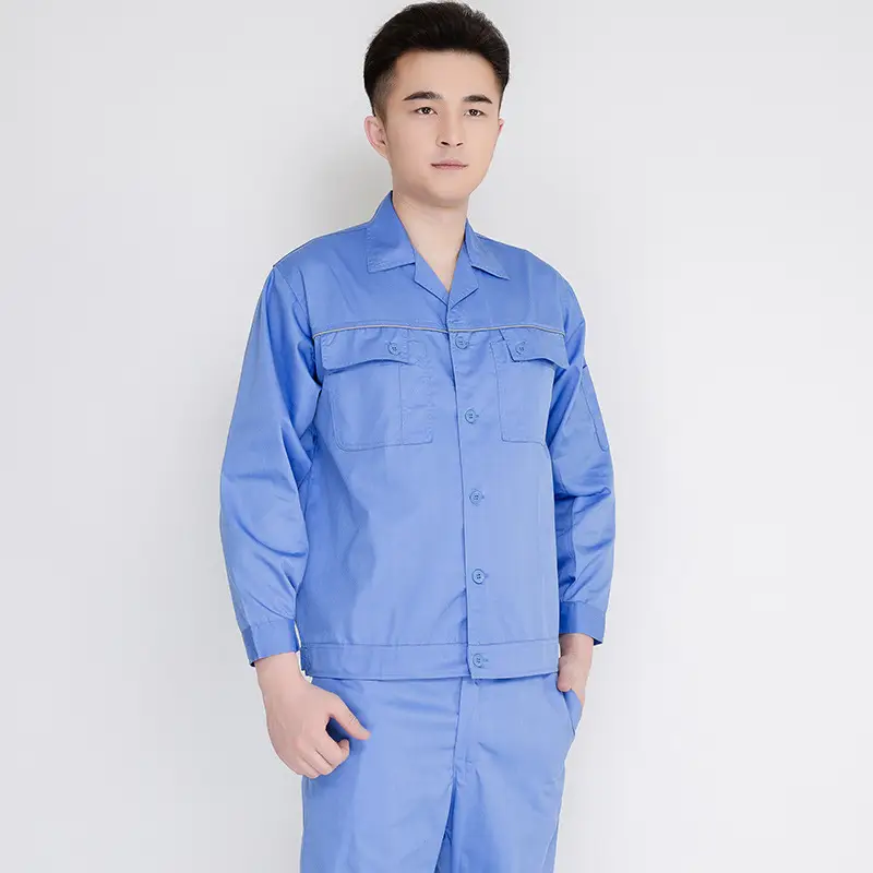 Men Blue Cotton Work Suit Summer Long Sleeve - Image 5