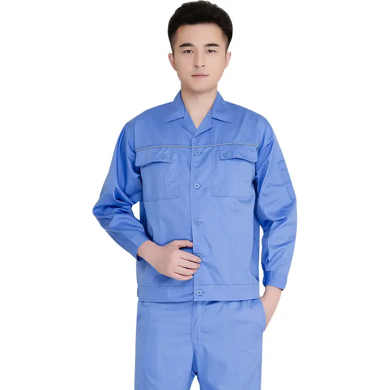 Men Blue Cotton Work Suit Summer Long Sleeve - Image 2