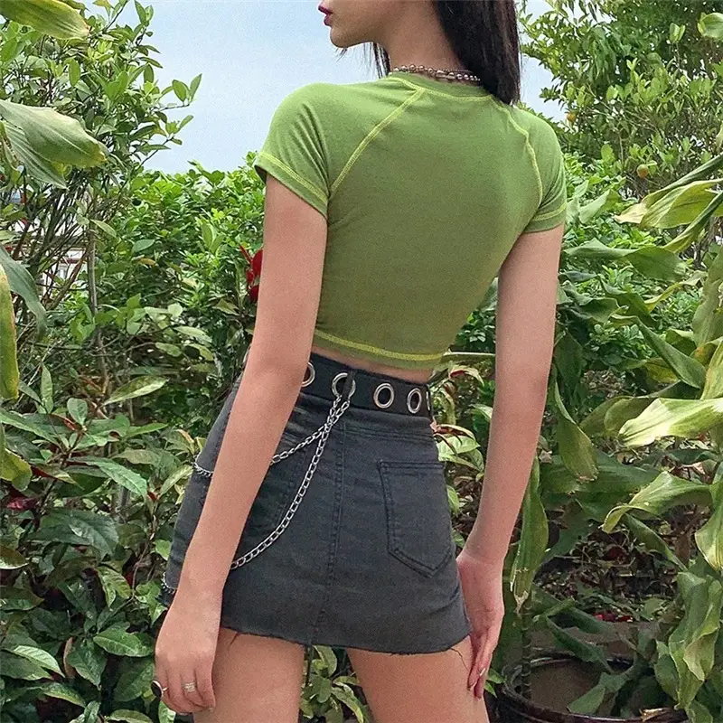 Women's Green Rainbow Printed Navel Top Shorts Set - Image 11