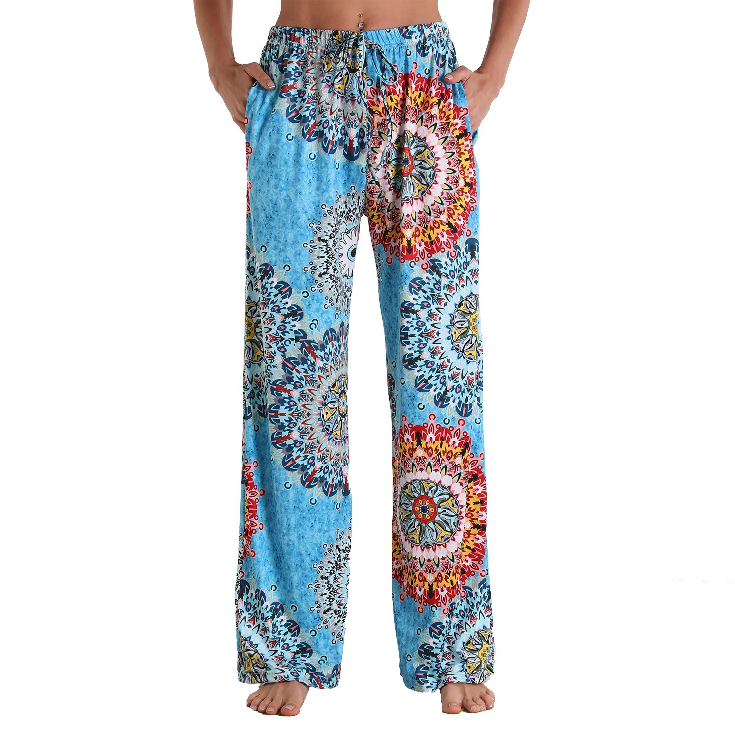 Daisy Print Wide Leg Pants for Women Black - Image 24