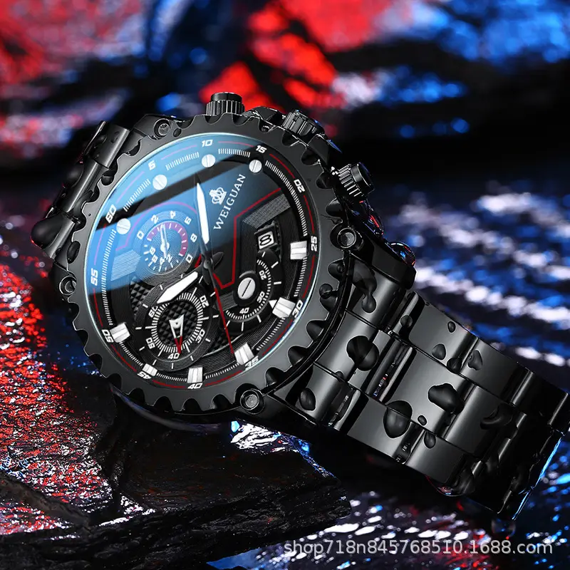 Men's Black Mechanical Quartz Watch with Digital Display - Image 6