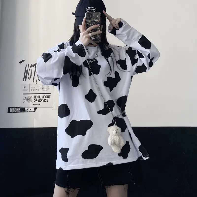 Cow Print Long Sleeve T-Shirt Women Korean Style Loose Fit — feature 6