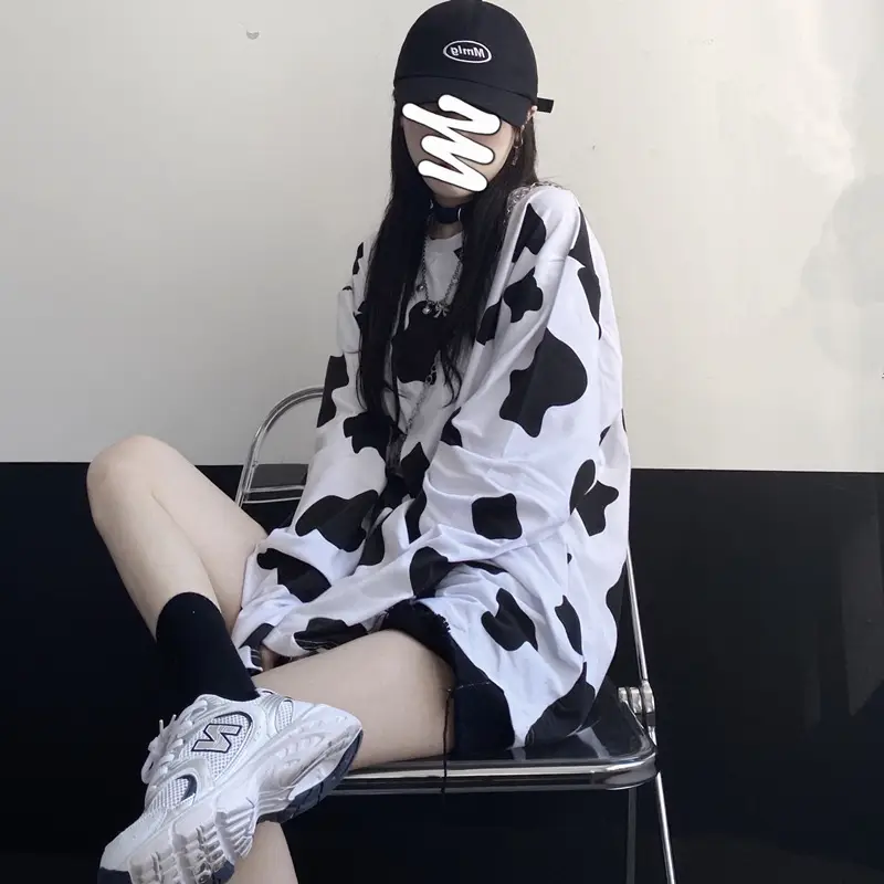 Cow Print Long Sleeve T-Shirt Women Korean Style Loose Fit — feature 7