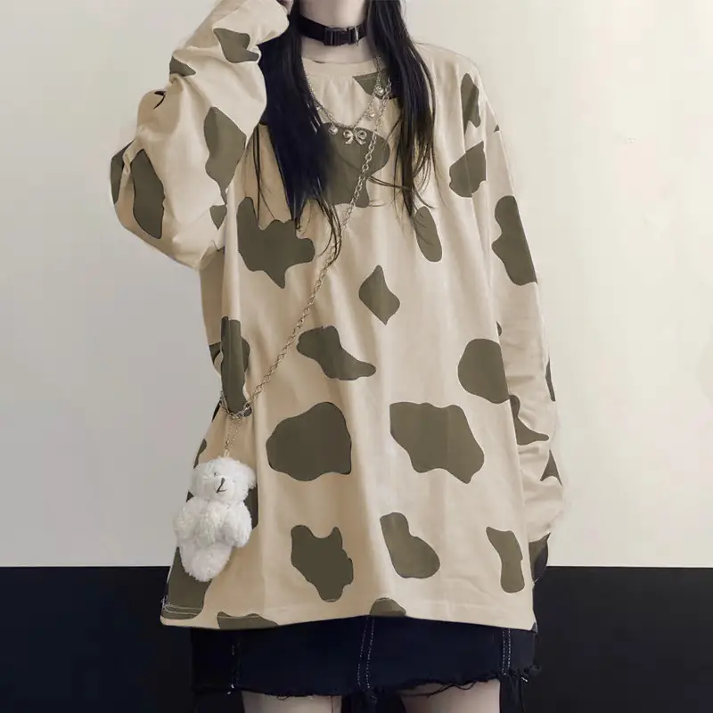 Cow Print Long Sleeve T-Shirt Women Korean Style Loose Fit — feature 8