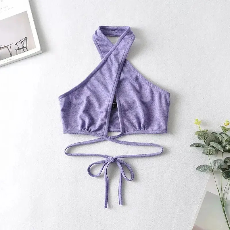 White Cross Neck Strap Vest Top with Tie Front - Image 2