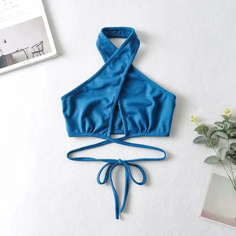 White Cross Neck Strap Vest Top with Tie Front - Image 5