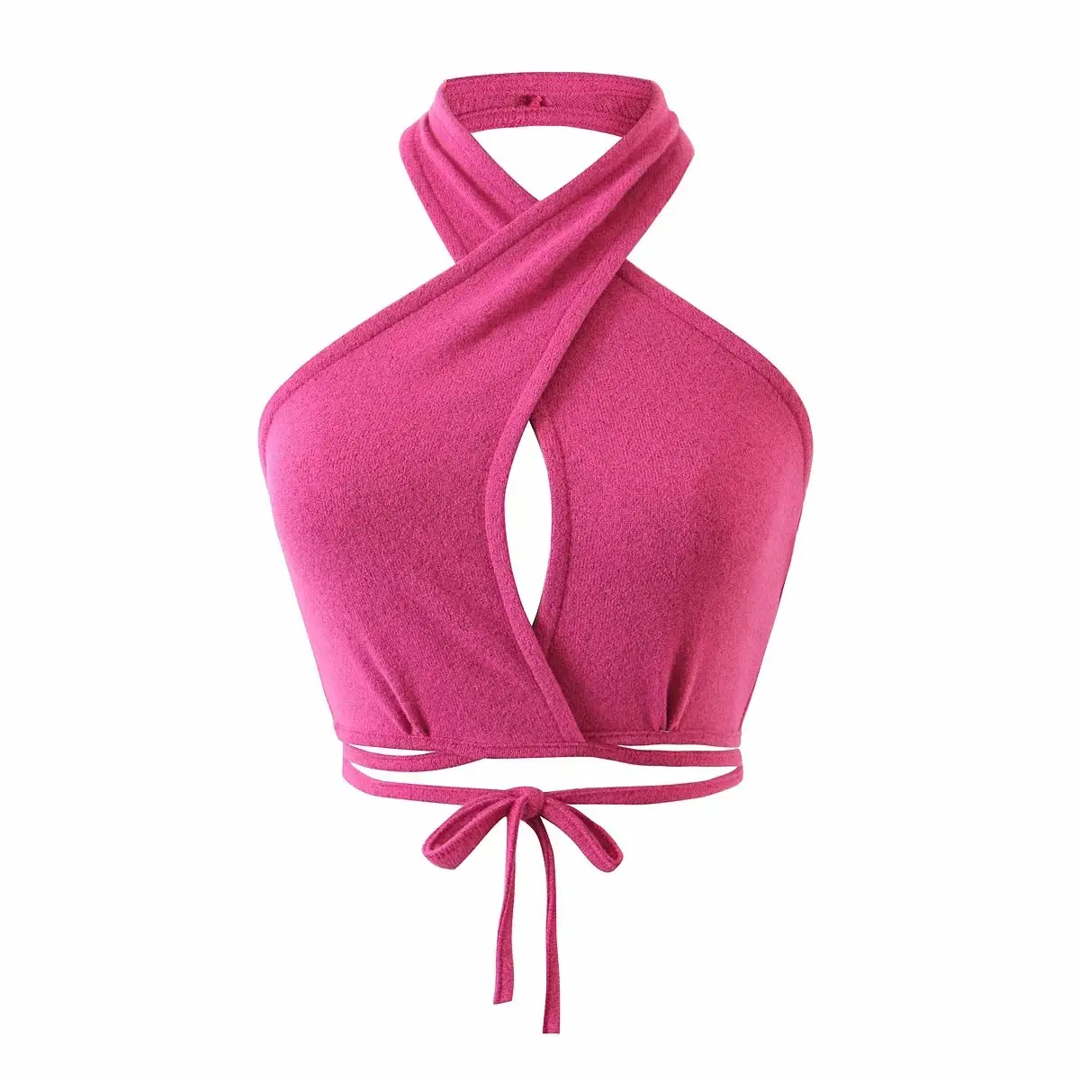 White Cross Neck Strap Vest Top with Tie Front - Image 7