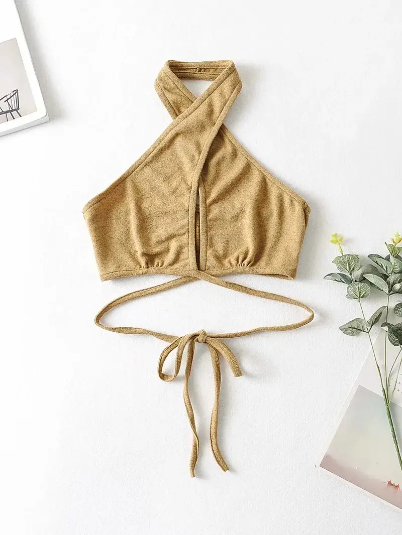 White Cross Neck Strap Vest Top with Tie Front - Image 8