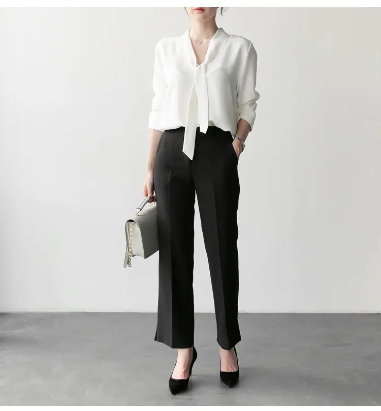 White V-neck Chiffon Shirt with Butterfly Strap — feature 2