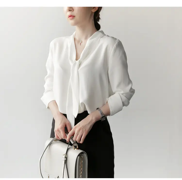 White V-neck Chiffon Shirt with Butterfly Strap — feature 4