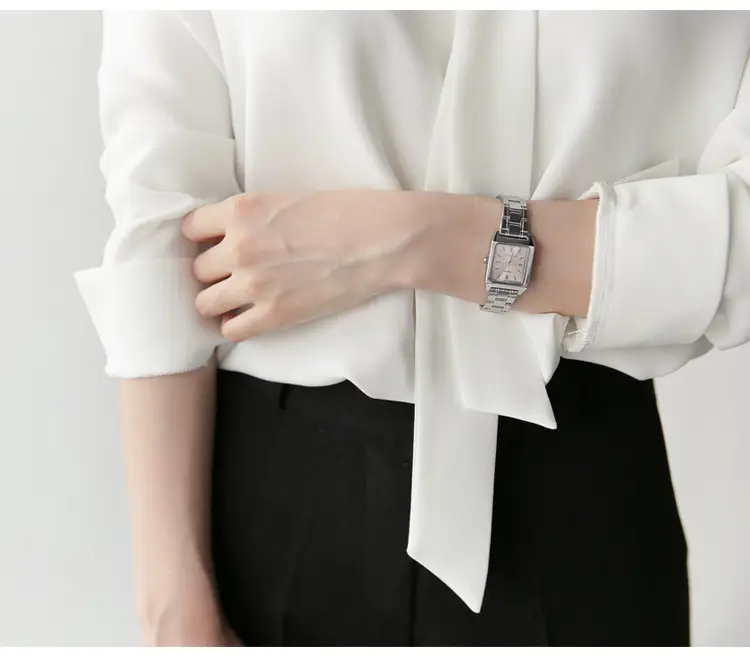 White V-neck Chiffon Shirt with Butterfly Strap — feature 5