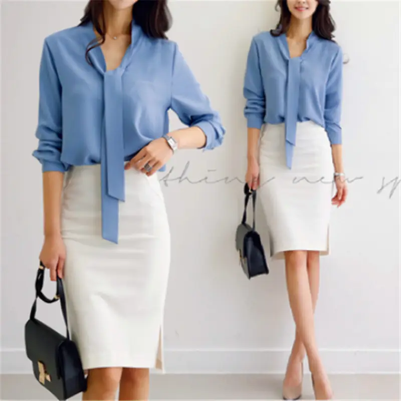White V-neck Chiffon Shirt with Butterfly Strap - Image 2