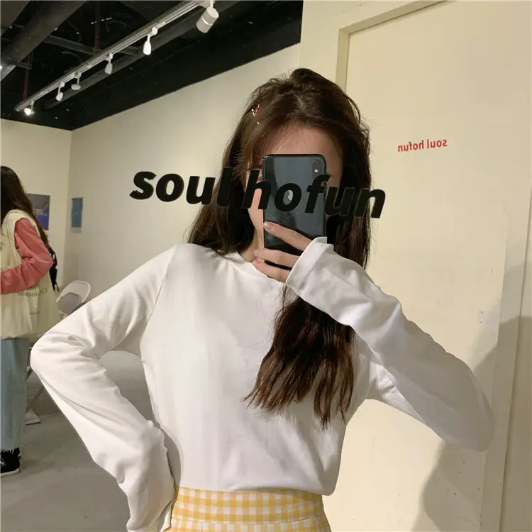 Women Korean Style Long Sleeve T-Shirt 2025 Spring Autumn Match