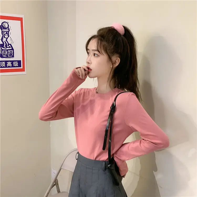 Women Korean Style Long Sleeve T-Shirt 2025 Spring Autumn Match