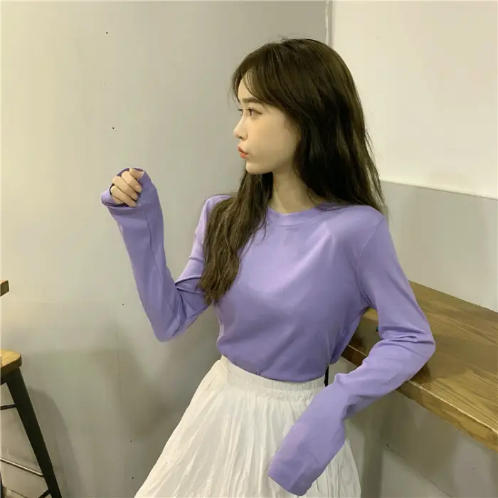 Women Korean Style Long Sleeve T-Shirt 2025 Spring Autumn Match