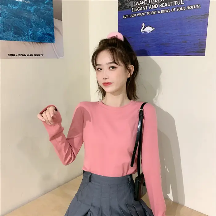 Women Korean Style Long Sleeve T-Shirt 2025 Spring Autumn Match