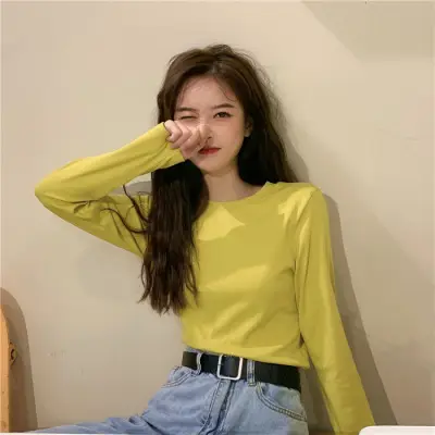 Women Korean Style Long Sleeve T-Shirt 2025 Spring Autumn Match