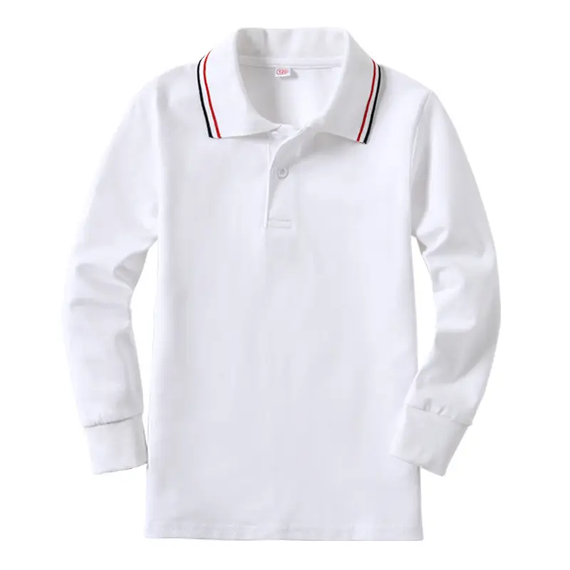 Children's White Polo Shirt Long Sleeve Cotton Bottoming for Boys Girls Primary School - Image 5