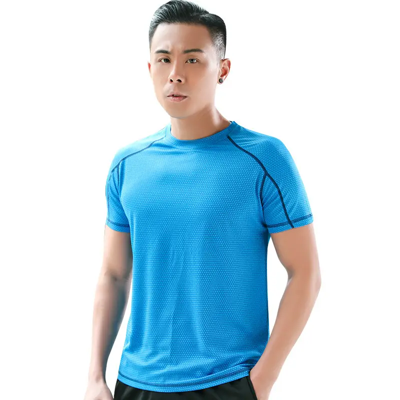 Men Blue Quick-Drying T-Shirt Round Neck Loose Fit - Image 18