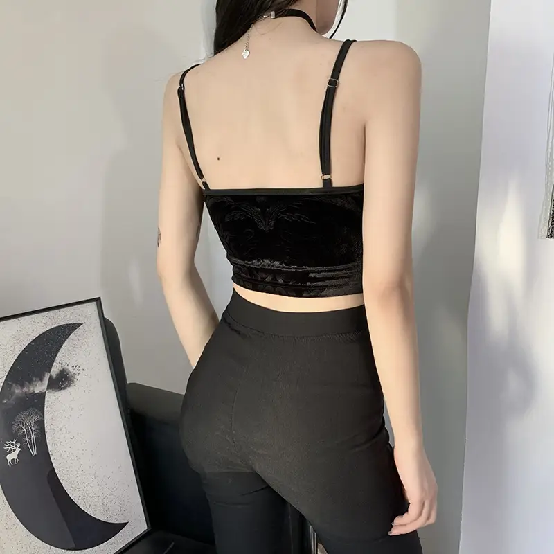 Black Lace Navel Vest Women's Dark Summer Top - Image 5