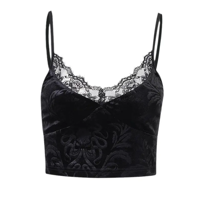 Black Lace Navel Vest Women's Dark Summer Top - Image 6