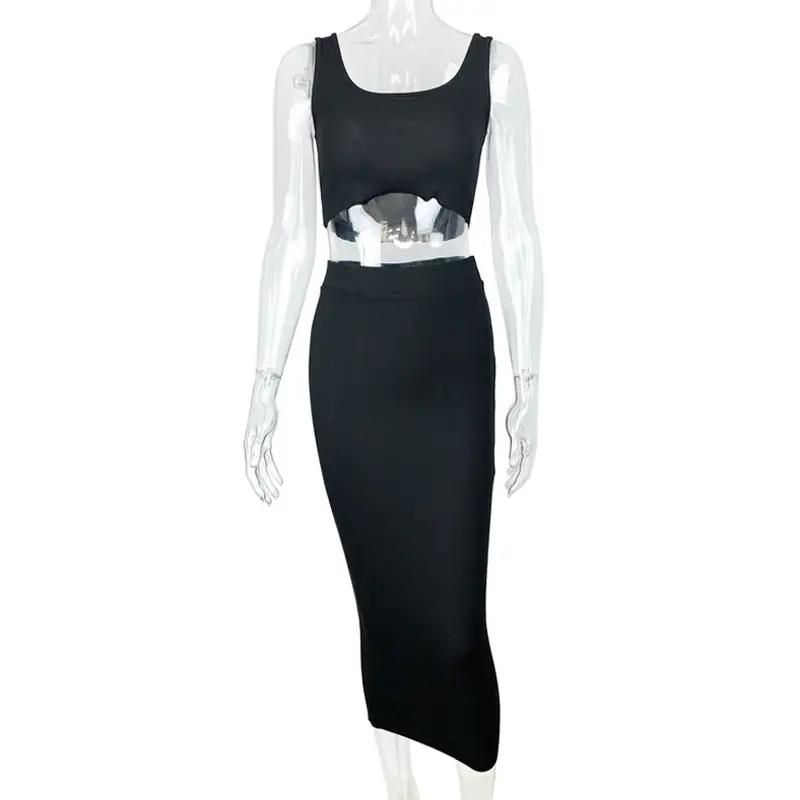 Black Sexy Two-Piece Vest Set for Women