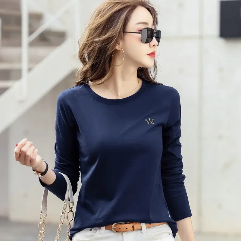 Women Cotton Embroidered Crown Shirt White Long Sleeve - Image 4