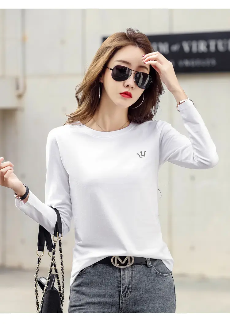 Women Cotton Embroidered Crown Shirt White Long Sleeve — feature 18