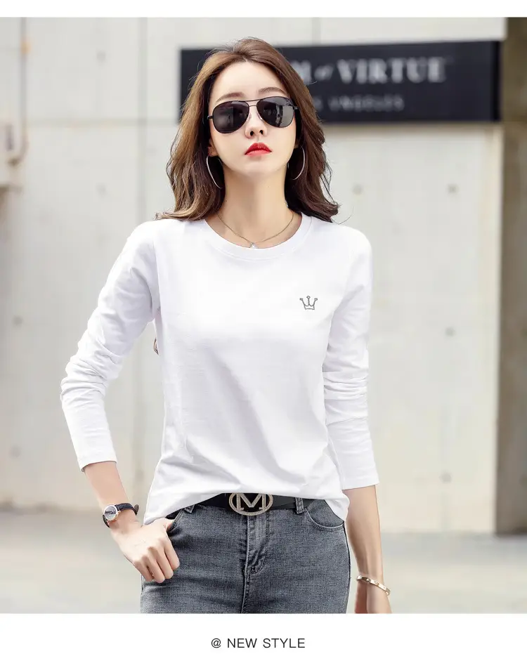 Women Cotton Embroidered Crown Shirt White Long Sleeve — feature 19