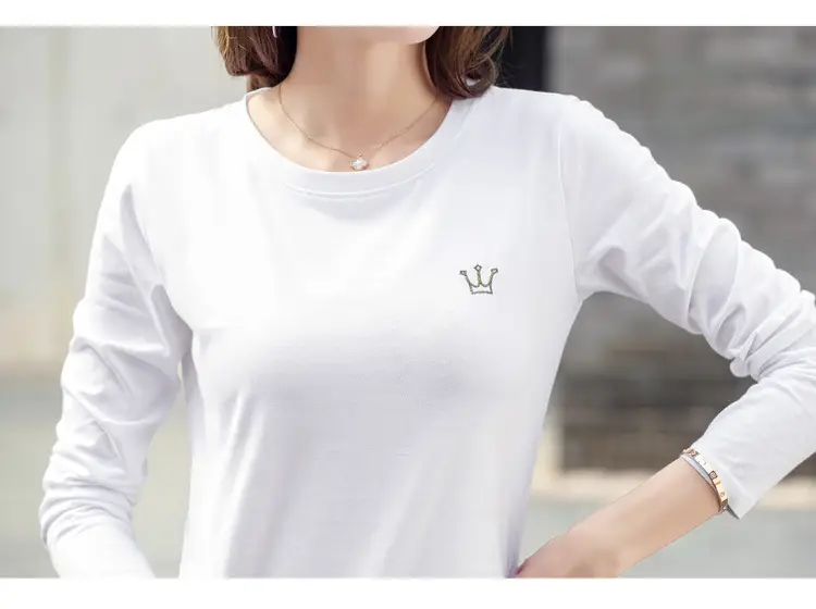 Women Cotton Embroidered Crown Shirt White Long Sleeve — feature 20