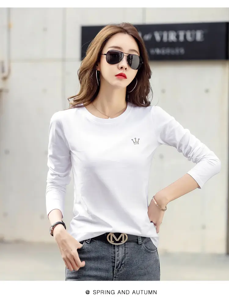Women Cotton Embroidered Crown Shirt White Long Sleeve — feature 21