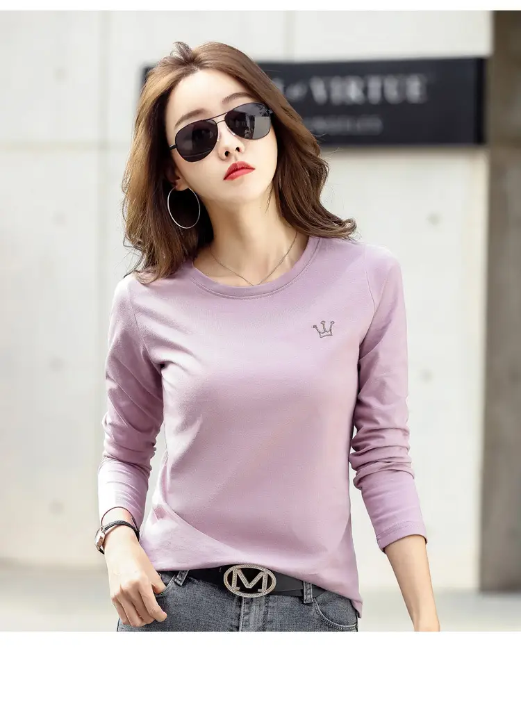 Women Cotton Embroidered Crown Shirt White Long Sleeve — feature 32