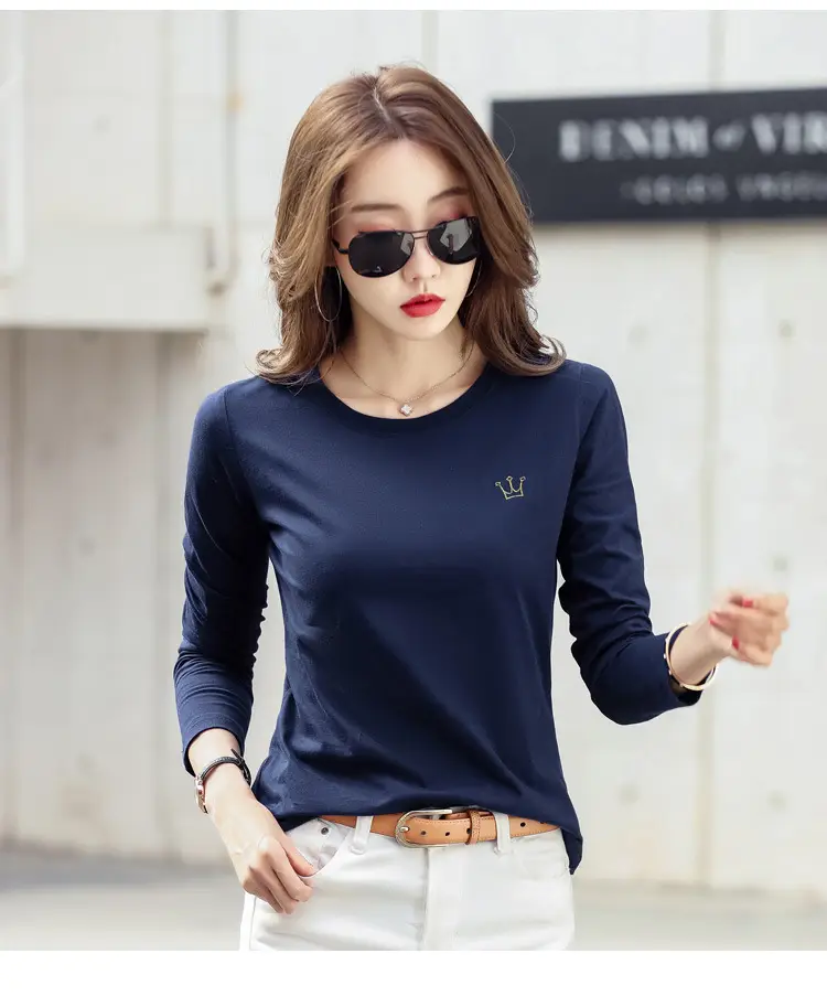 Women Cotton Embroidered Crown Shirt White Long Sleeve — feature 40