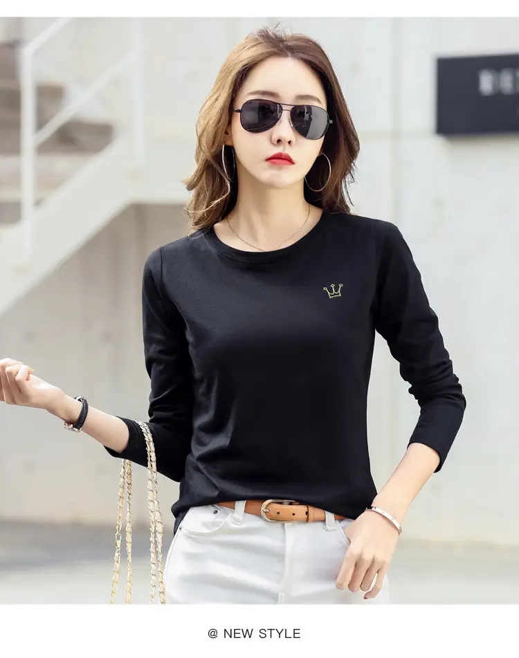 Women Cotton Embroidered Crown Shirt White Long Sleeve — feature 46