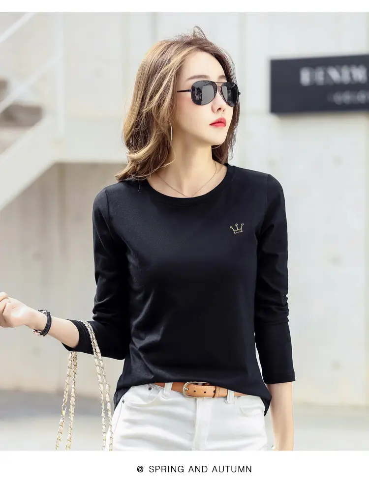 Women Cotton Embroidered Crown Shirt White Long Sleeve — feature 48