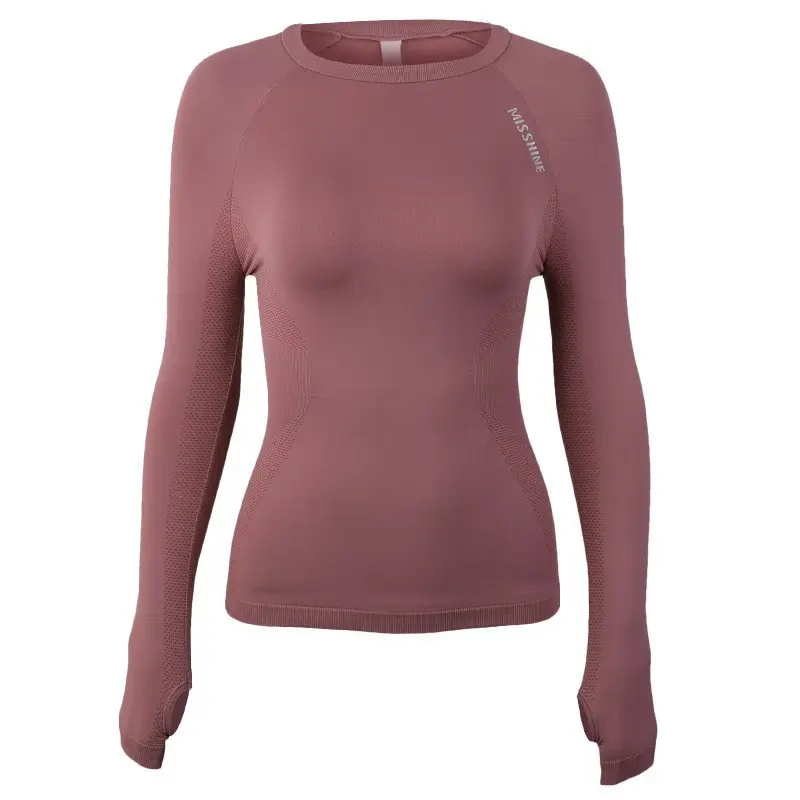 Women's Stretch Tight Yoga Top Long Sleeve Brown — feature 13