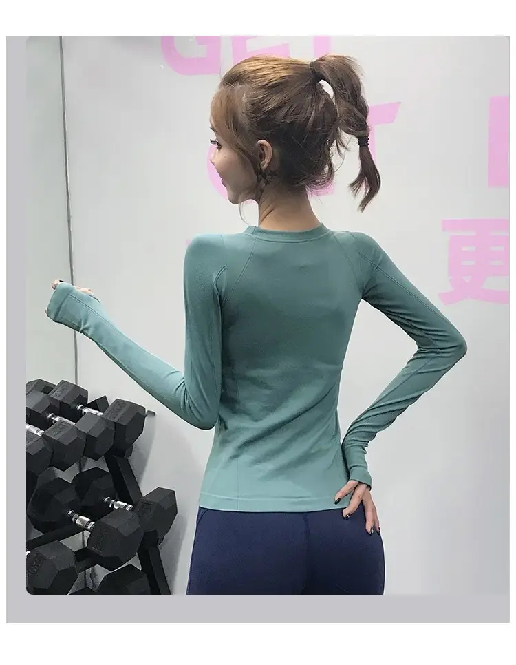 Women's Stretch Tight Yoga Top Long Sleeve Brown — feature 19