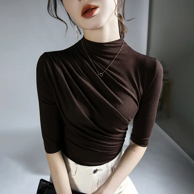 Women's Olive Green Turtleneck Mid Sleeve Top - Image 2