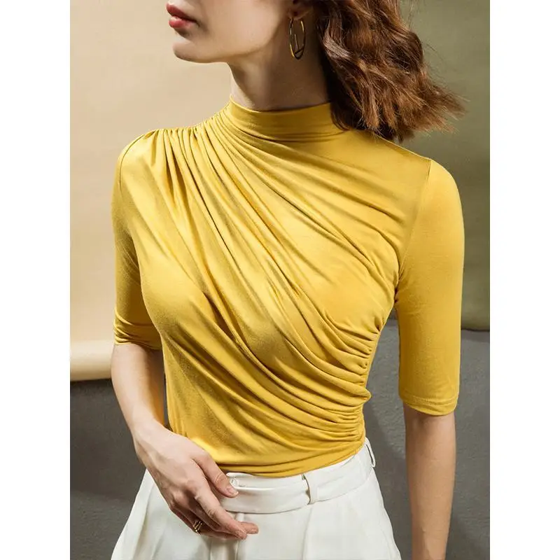 Women's Olive Green Turtleneck Mid Sleeve Top - Image 10