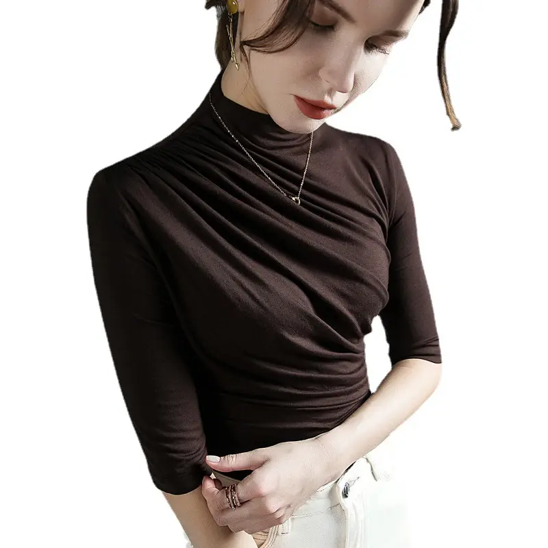 Women's Olive Green Turtleneck Mid Sleeve Top - Image 12