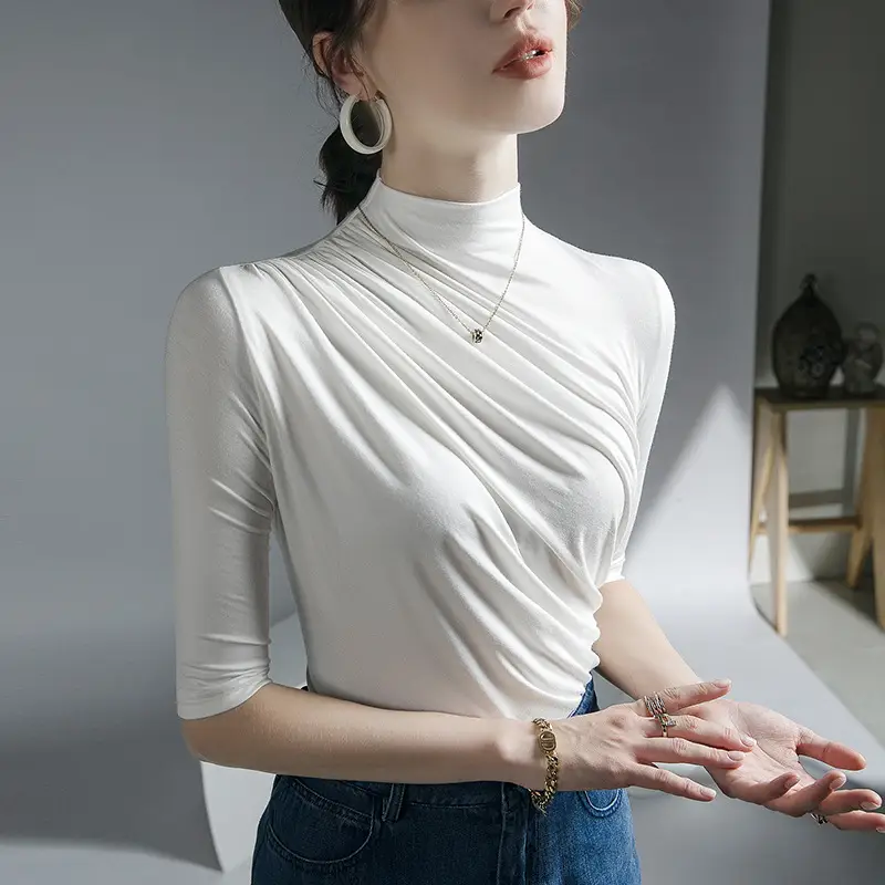 Women's Olive Green Turtleneck Mid Sleeve Top - Image 4