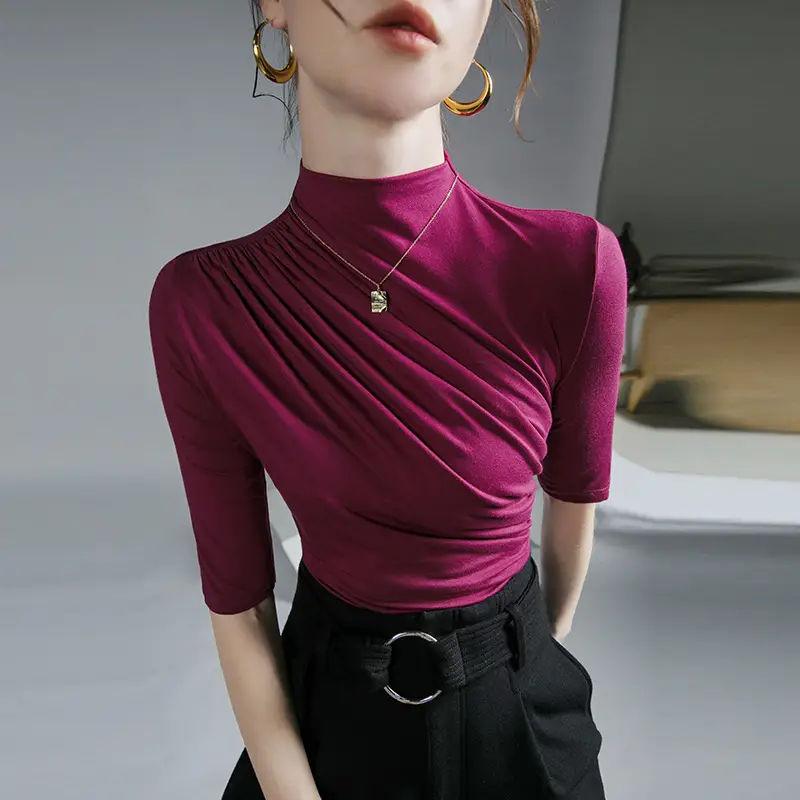 Women's Olive Green Turtleneck Mid Sleeve Top - Image 6